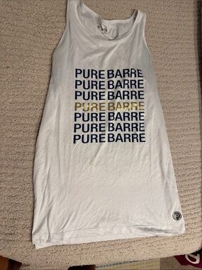 Pure Barre White Tank Dress with Navy and Gold Logo Stack